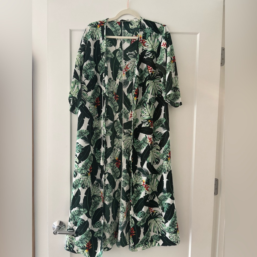 Tropical Leaf Print open cardigan / robe